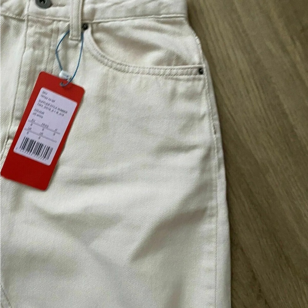 TwinTip Denim Skirt Size S Raw Edges Cream A-line mini Skirt W26 - Picture 4 of 5